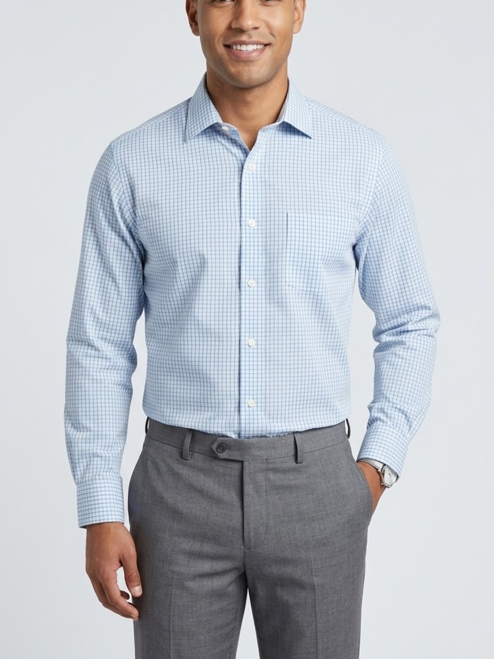 Croft & Barrow Shirt Mens 16.5 32/33 Classic Fit Easy Care Dress Blue Plaid